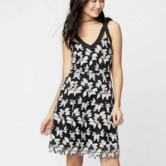 RACHEL Rachel Roy Black and White Floral Mini Dress - Picture 1 of 15